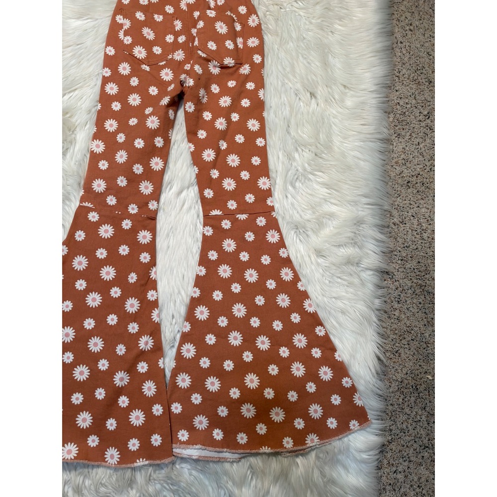 Altar'd State Women's Size XS Bell Bottom Flare Jeans Orange Rust Daisy Floral - Picture 9 of 12